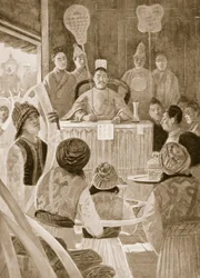 Siamese gezanten brengen eerbetoon aan de Keizer van China, illustratie uit 